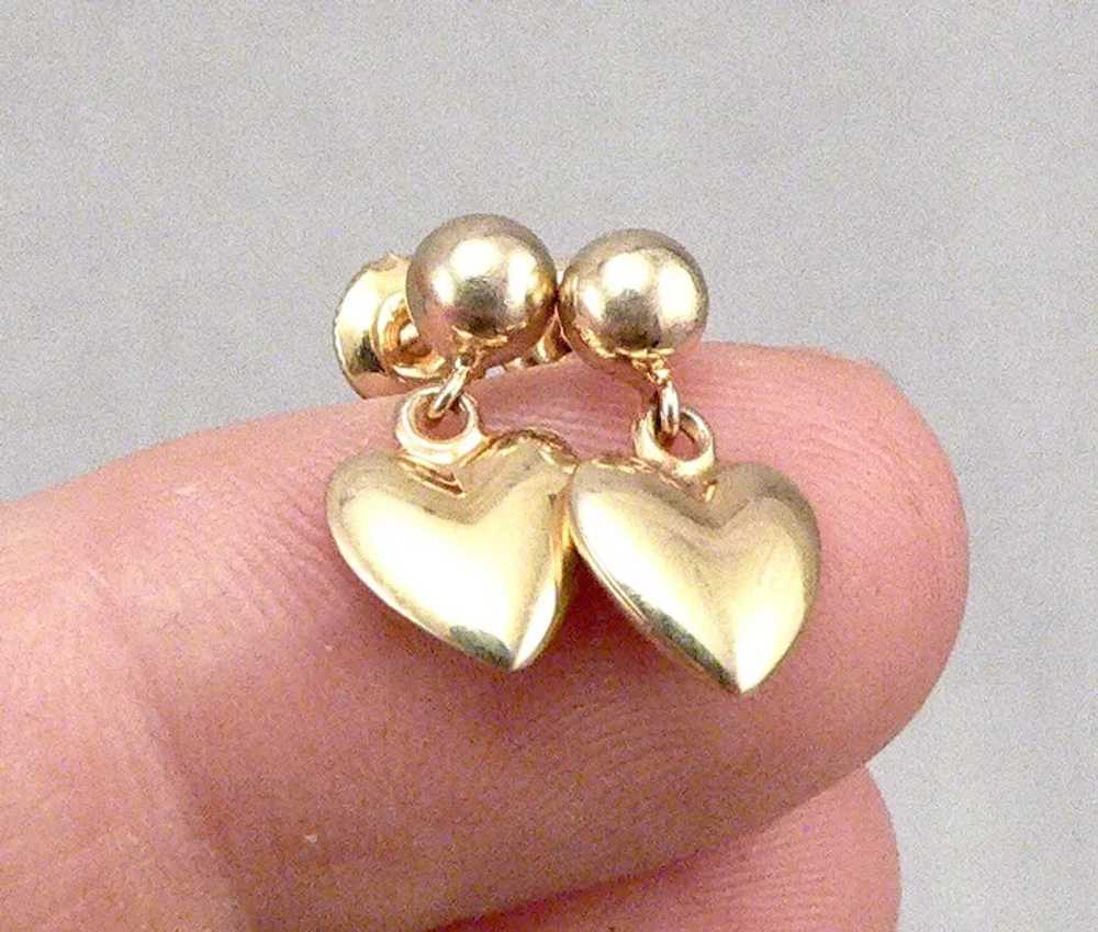 Vintage 10K Yellow GOLD Puffy Heart Dangle Pierce… - image 3