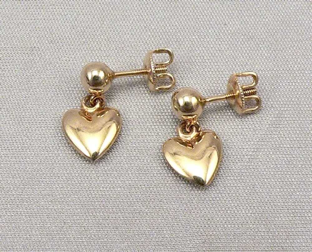 Vintage 10K Yellow GOLD Puffy Heart Dangle Pierce… - image 8