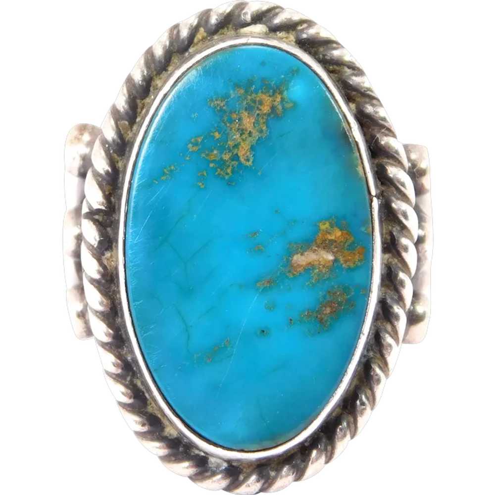 Classy Sterling Silver Turquoise Ring Sz 5 - image 1