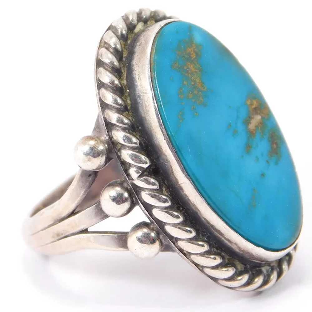 Classy Sterling Silver Turquoise Ring Sz 5 - image 2