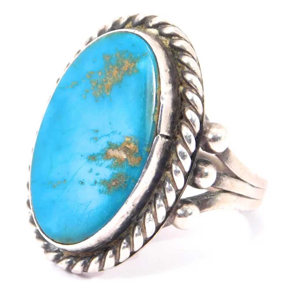 Classy Sterling Silver Turquoise Ring Sz 5 - image 3