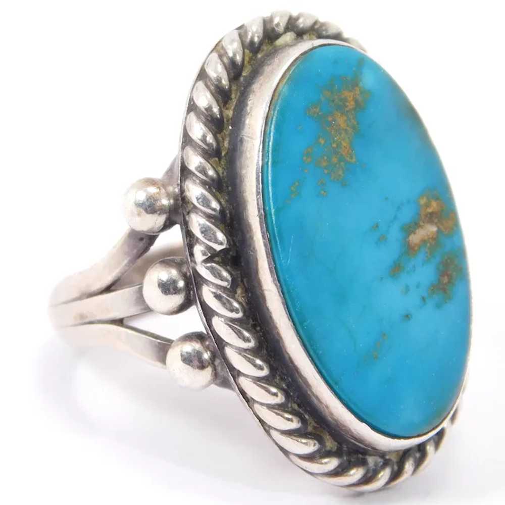 Classy Sterling Silver Turquoise Ring Sz 5 - image 4