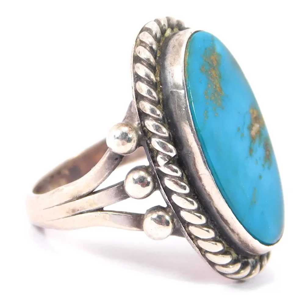 Classy Sterling Silver Turquoise Ring Sz 5 - image 5