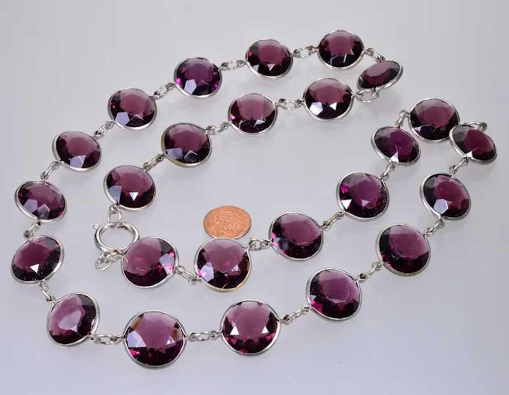 Art Deco Bezel Set Purple Glass Necklace C.1920 - image 3