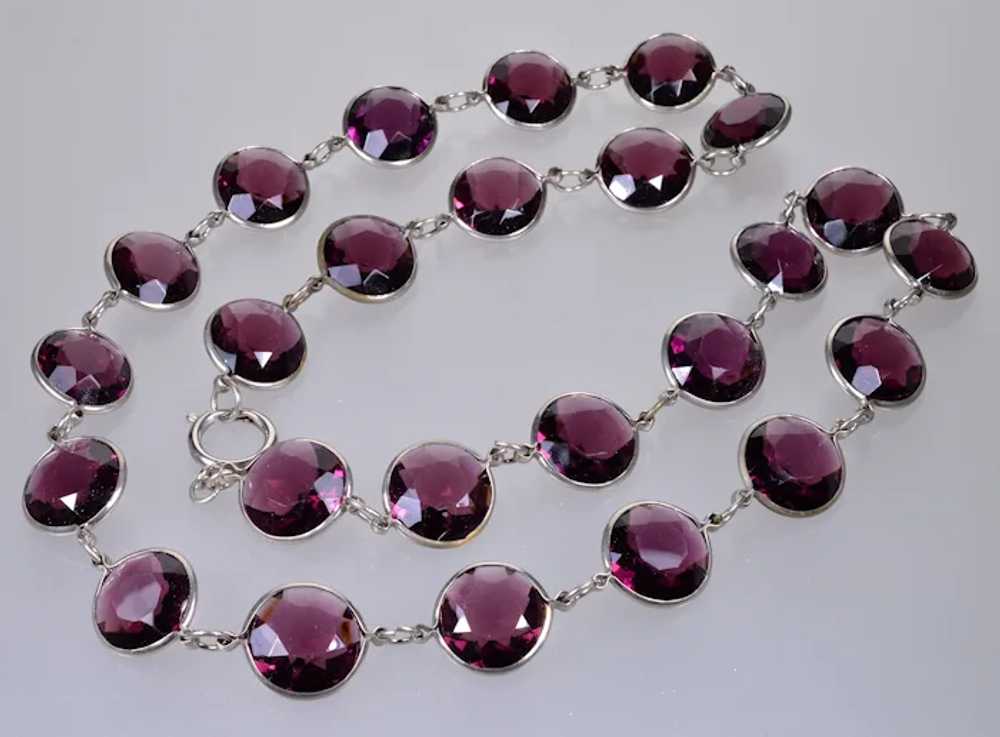 Art Deco Bezel Set Purple Glass Necklace C.1920 - image 4