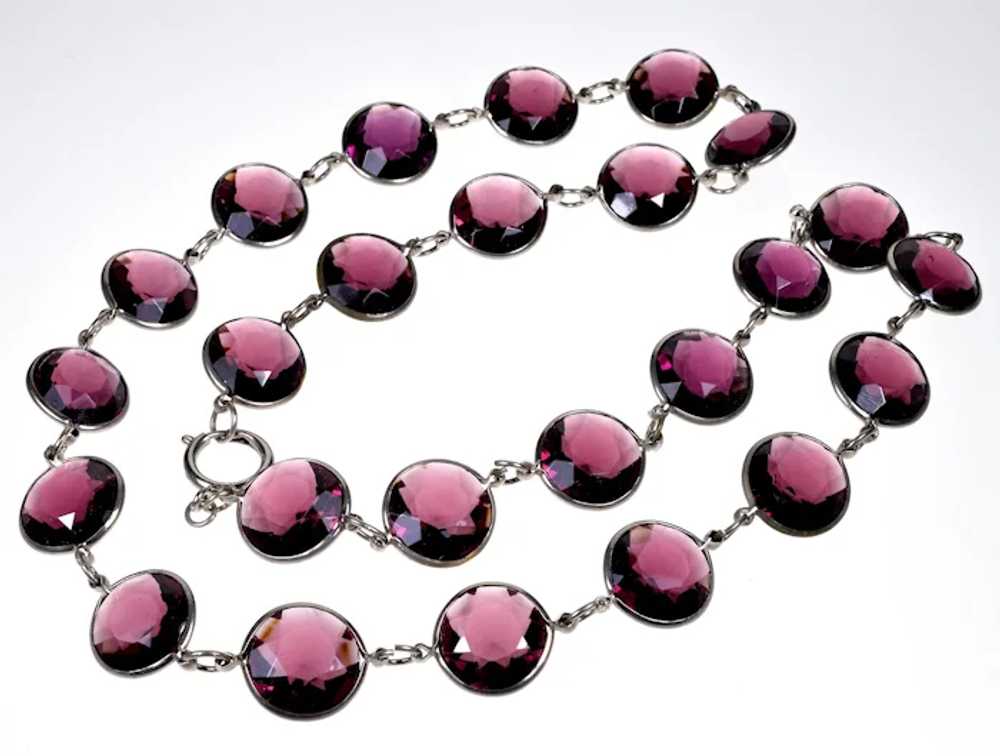 Art Deco Bezel Set Purple Glass Necklace C.1920 - image 5