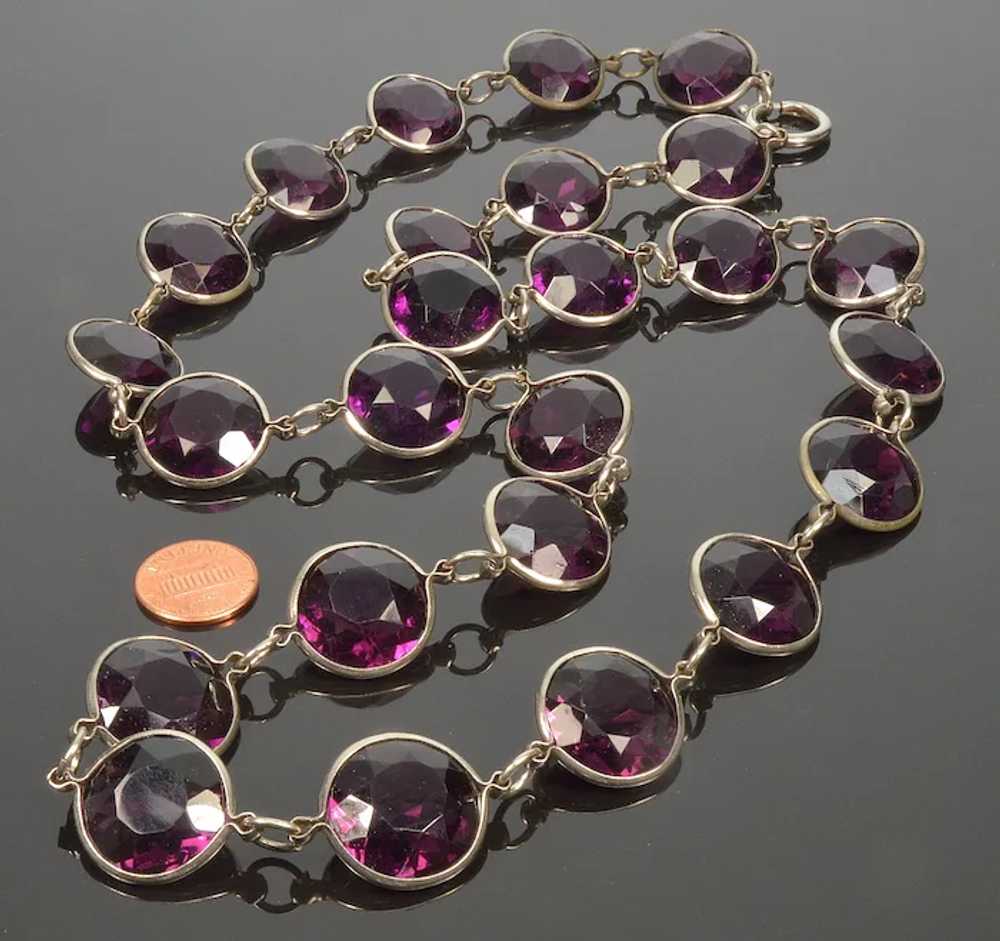Art Deco Bezel Set Purple Glass Necklace C.1920 - image 6