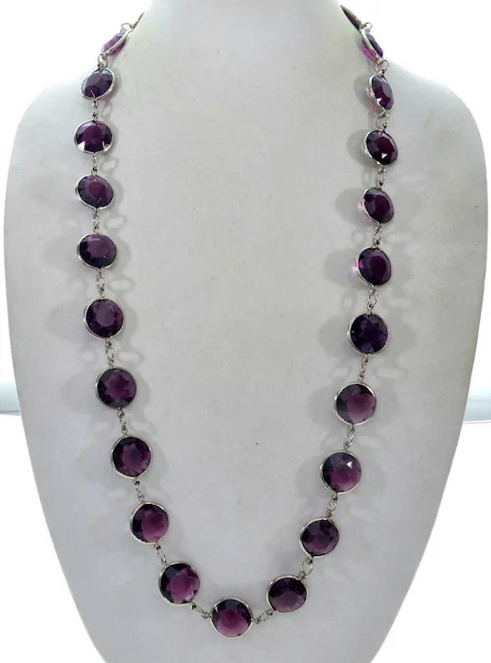 Art Deco Bezel Set Purple Glass Necklace C.1920 - image 7
