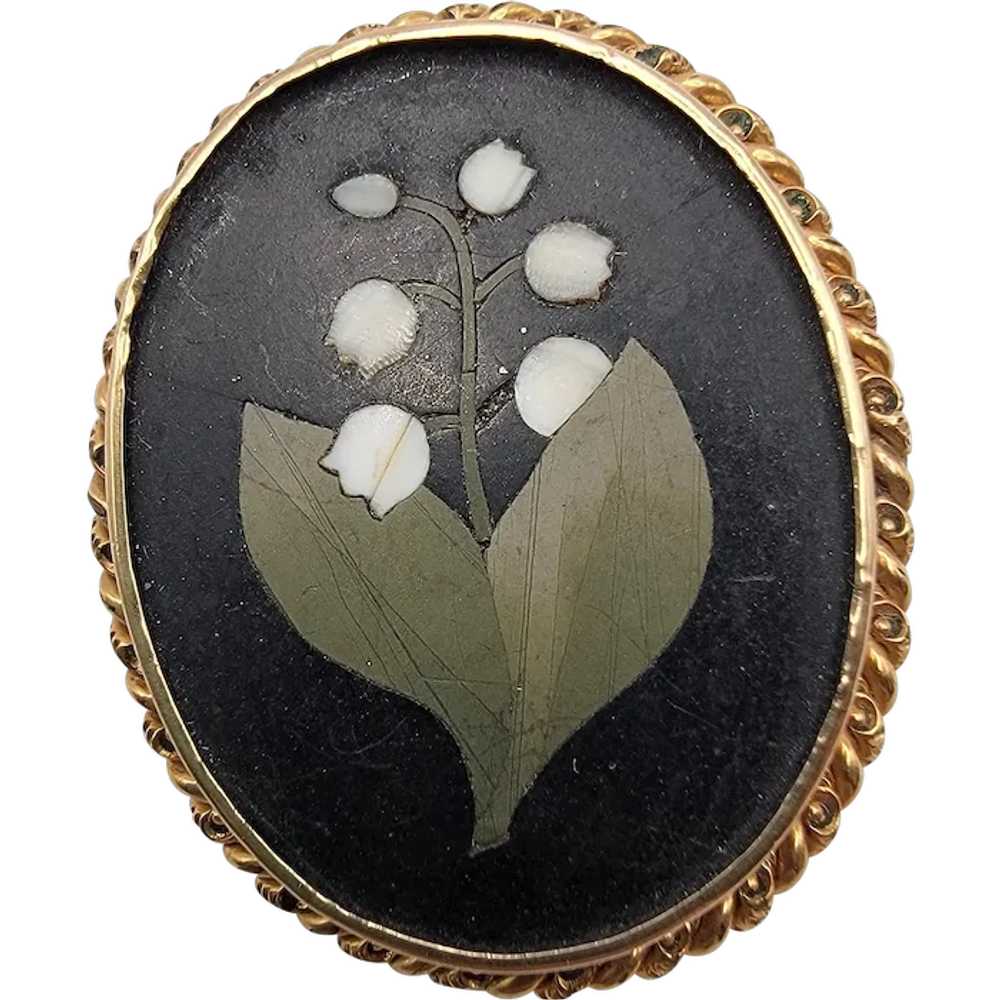 Victorian 14K Pietera Dura Brooch - image 1