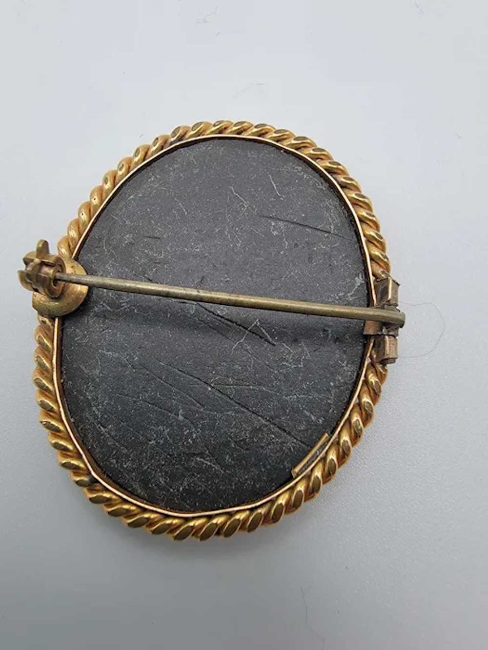 Victorian 14K Pietera Dura Brooch - image 2