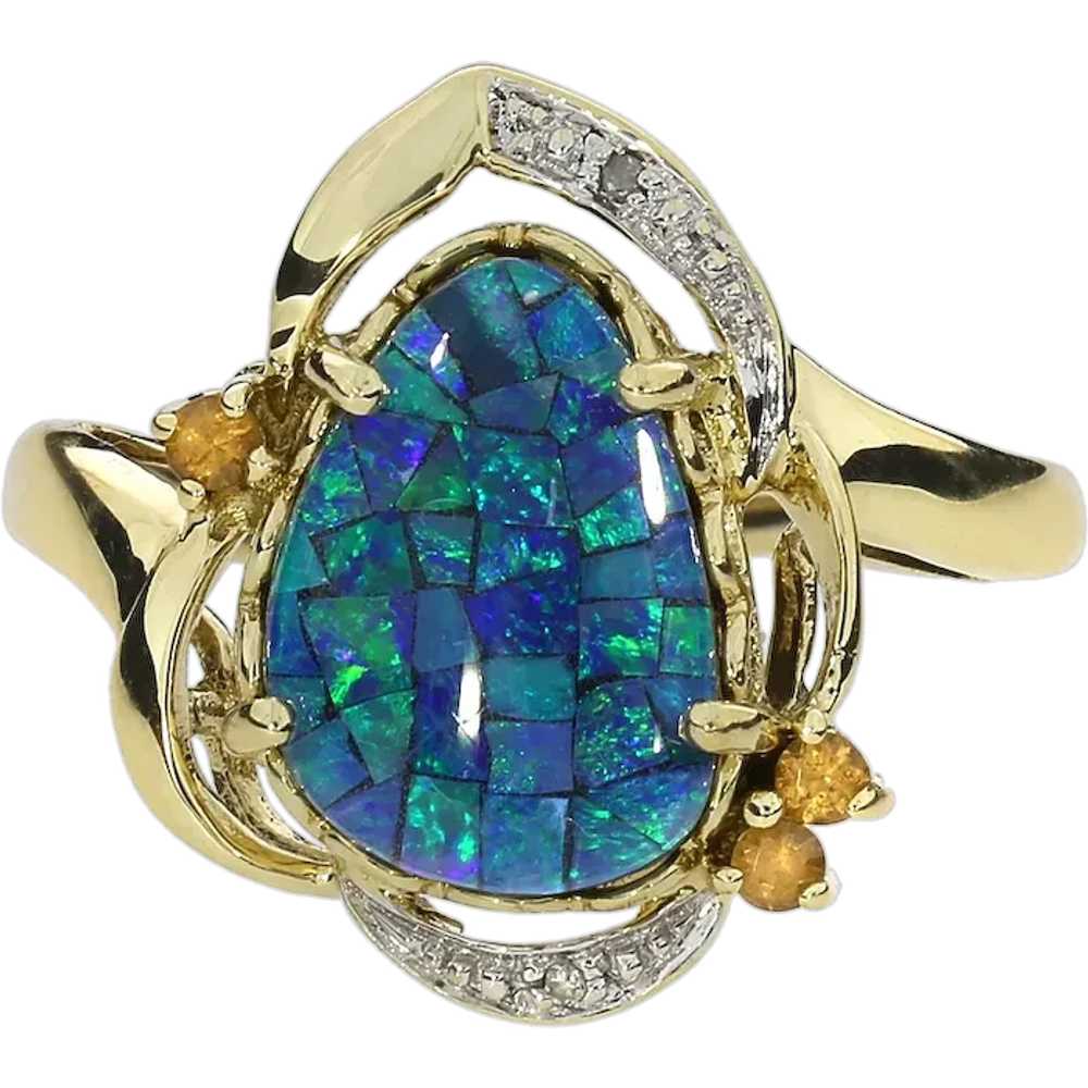 10K Yellow Gold Black Opal Mosaic Diamond and Cit… - image 1