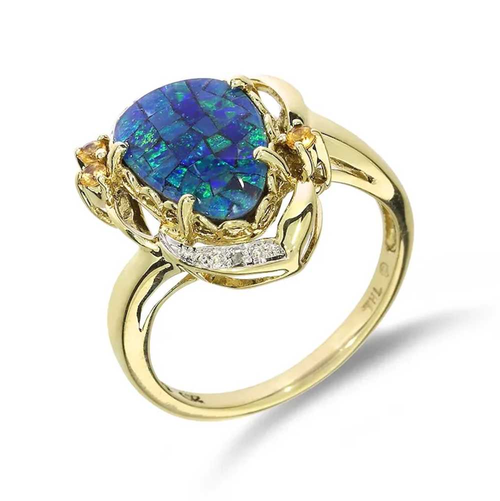 10K Yellow Gold Black Opal Mosaic Diamond and Cit… - image 3