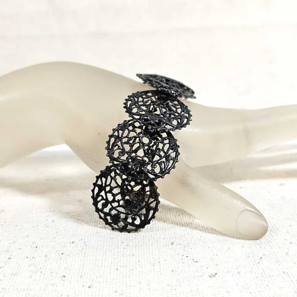 Unique Early Articulated Japanned Floral Filigree… - image 3