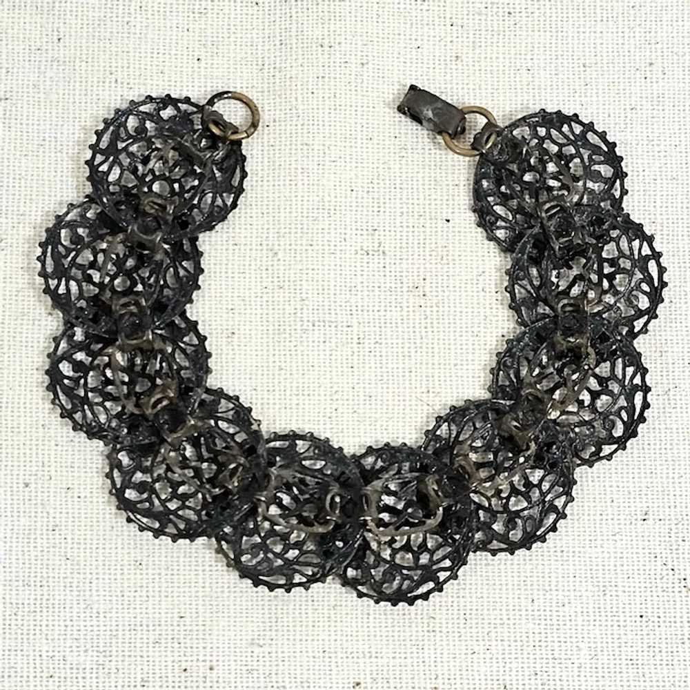 Unique Early Articulated Japanned Floral Filigree… - image 5