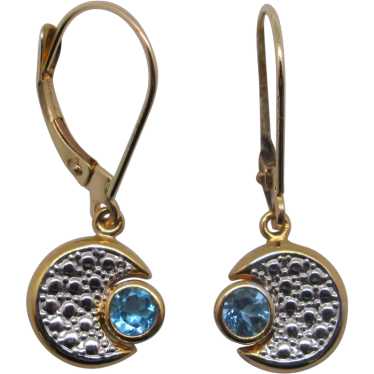 "Happy Moon" Blue topaz moon leaver back earrings