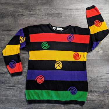 Vintage 1980s Funky Spiral Knit Rafaella Rainbow … - image 1