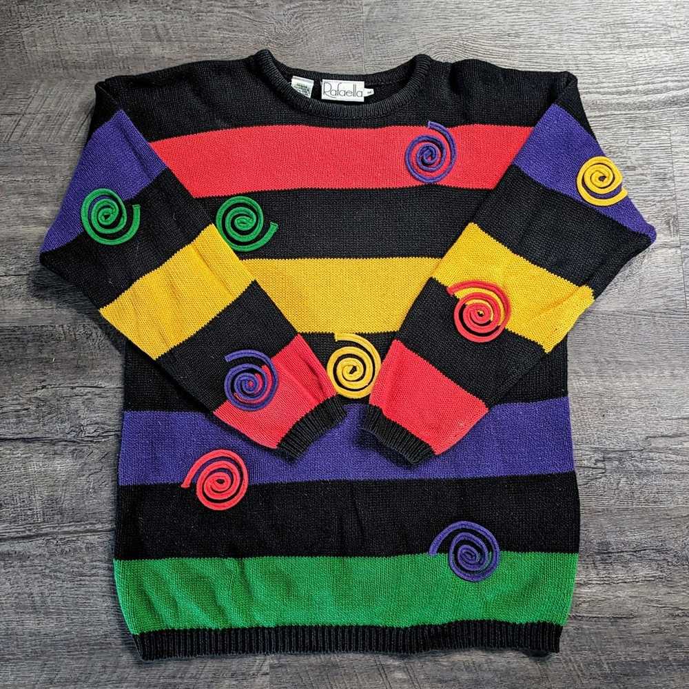 Vintage 1980s Funky Spiral Knit Rafaella Rainbow … - image 2