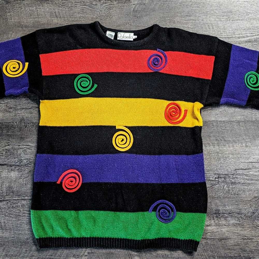 Vintage 1980s Funky Spiral Knit Rafaella Rainbow … - image 3