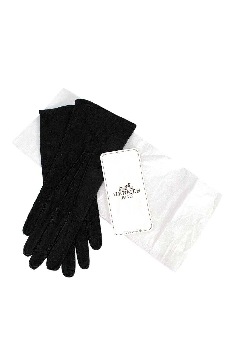 Managed by hewi Hermes Vintage Black Suede Gloves - image 2