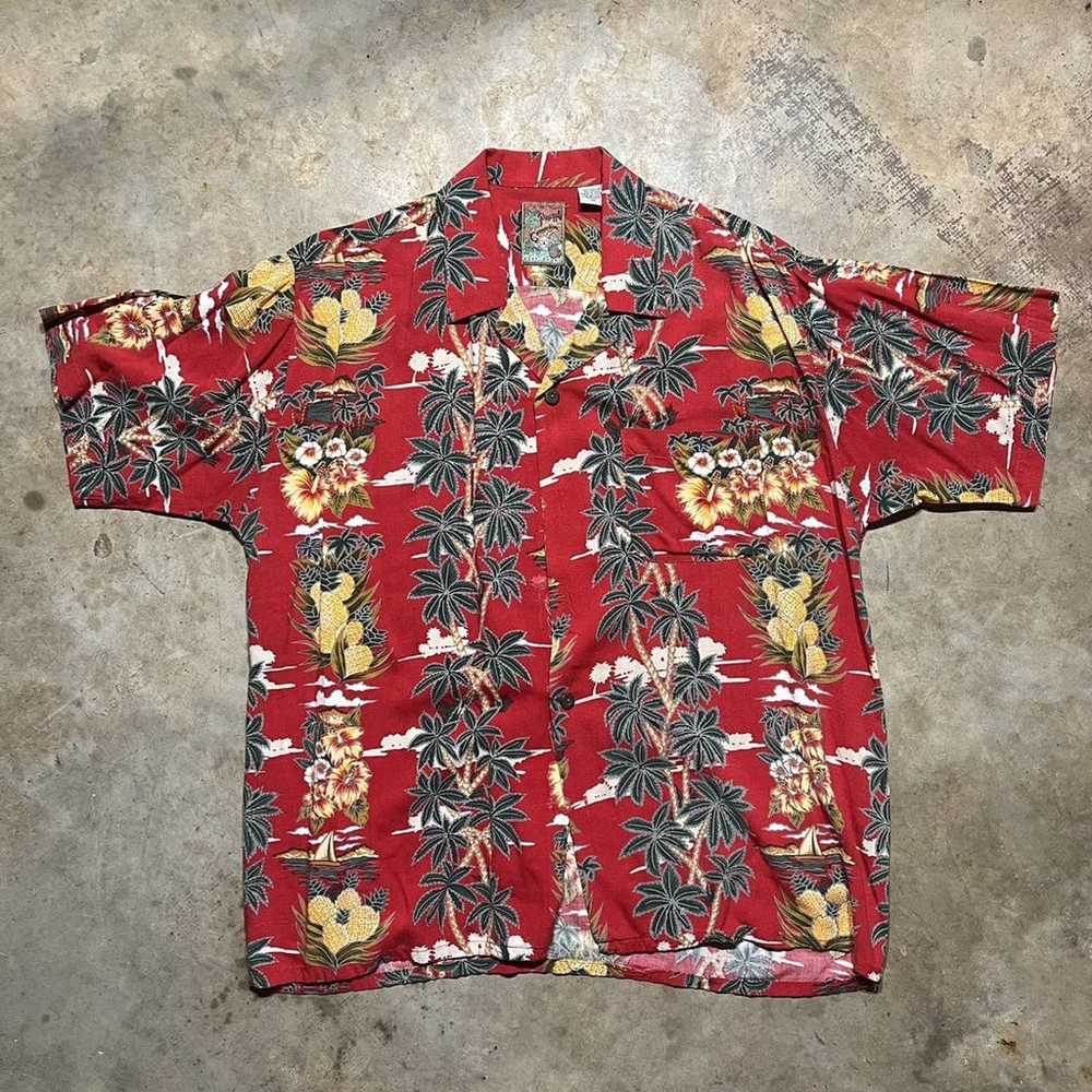 Vintage 2000s Pineapple Connection Red Rayon Hawa… - image 1