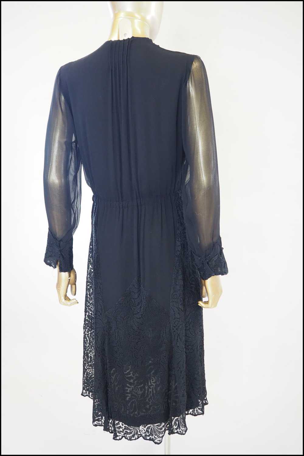 Vintage 1930s Black Chiffon Lace Dress - image 10