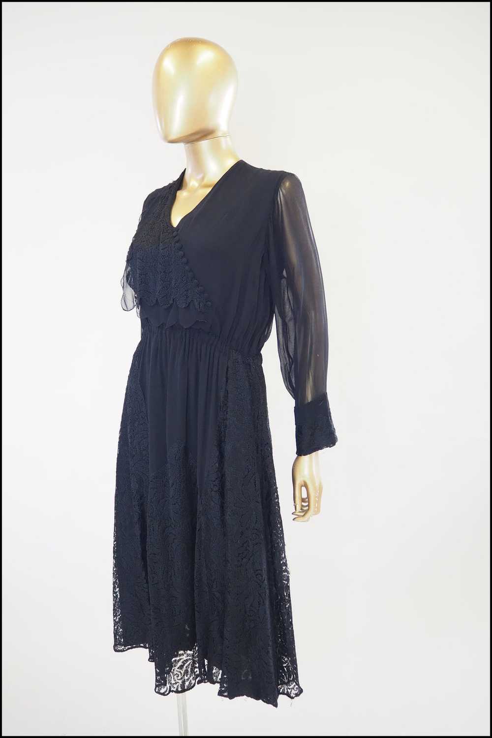 Vintage 1930s Black Chiffon Lace Dress - image 1