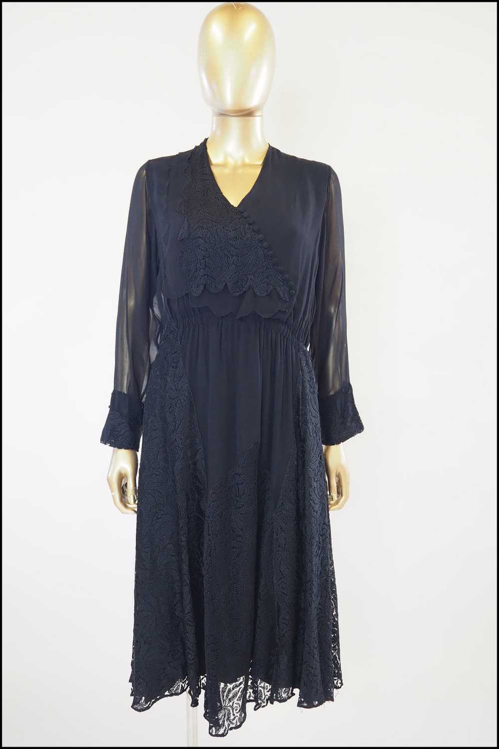 Vintage 1930s Black Chiffon Lace Dress - image 2