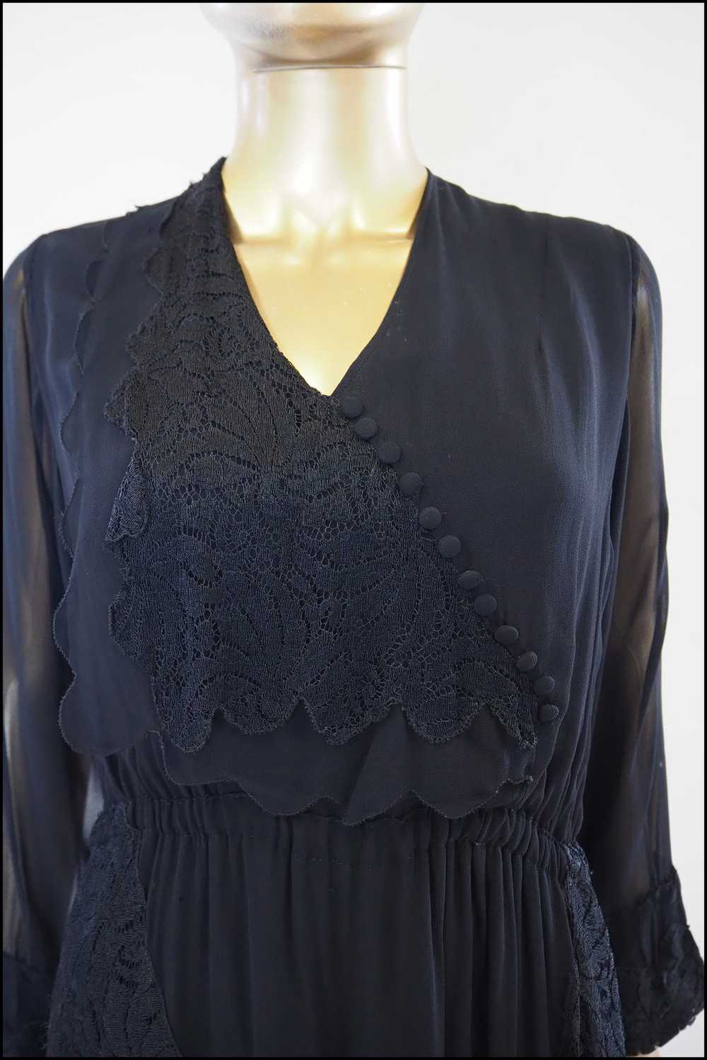 Vintage 1930s Black Chiffon Lace Dress - image 3