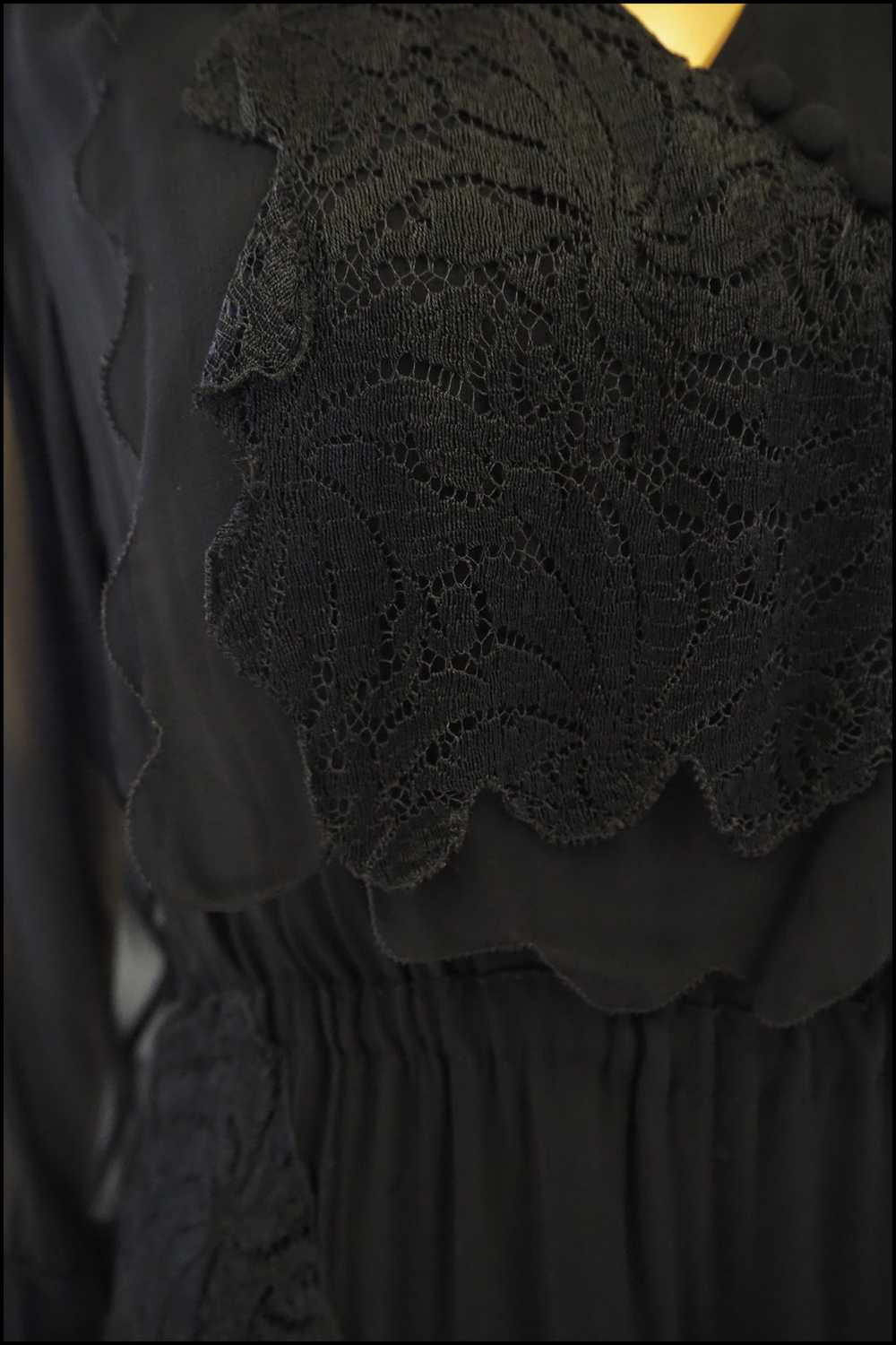 Vintage 1930s Black Chiffon Lace Dress - image 4