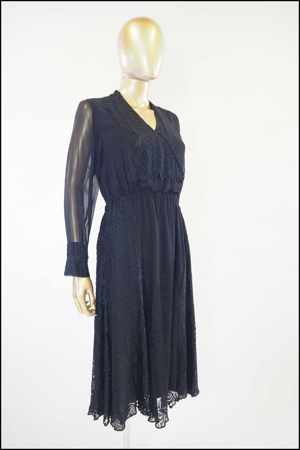 Vintage 1930s Black Chiffon Lace Dress - image 6