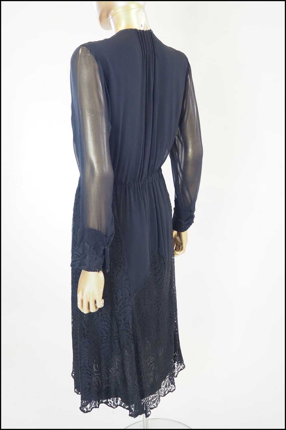 Vintage 1930s Black Chiffon Lace Dress - image 8