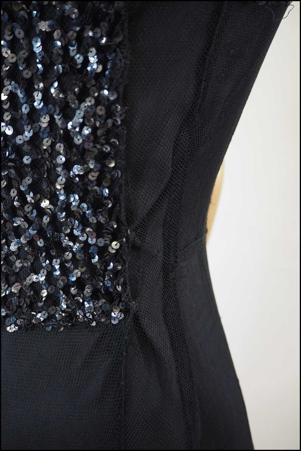 Vintage 1930s Black Sequin Tulle Dress - image 10