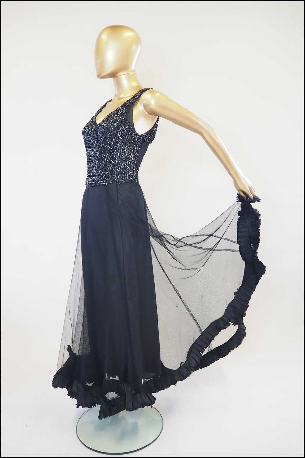 Vintage 1930s Black Sequin Tulle Dress - image 1