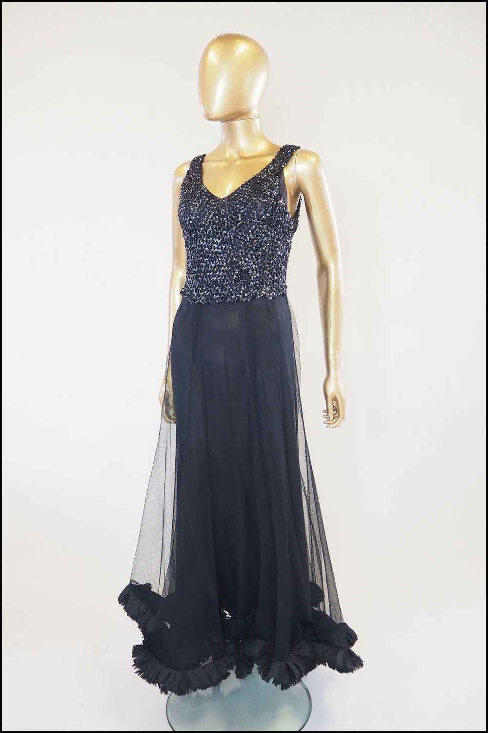 Vintage 1930s Black Sequin Tulle Dress - image 2