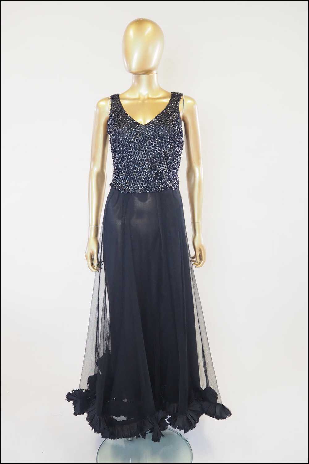 Vintage 1930s Black Sequin Tulle Dress - image 6