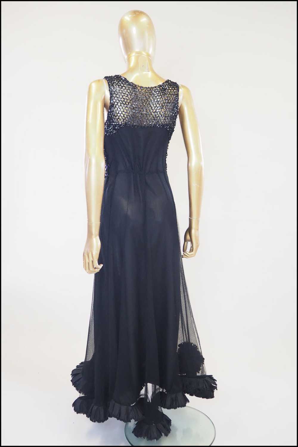 Vintage 1930s Black Sequin Tulle Dress - image 9