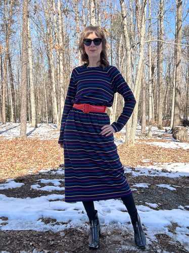 1970s Primary Color Striped Dress Jonathan Logan M