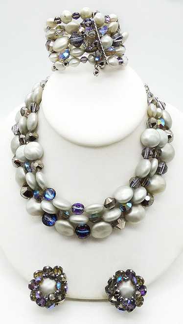 Alice Caviness Silver Faux Pearl and Crystal Parur