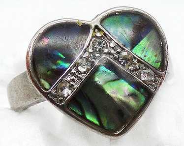 Silver Tone Inlaid Abalone Heart Ring - image 1