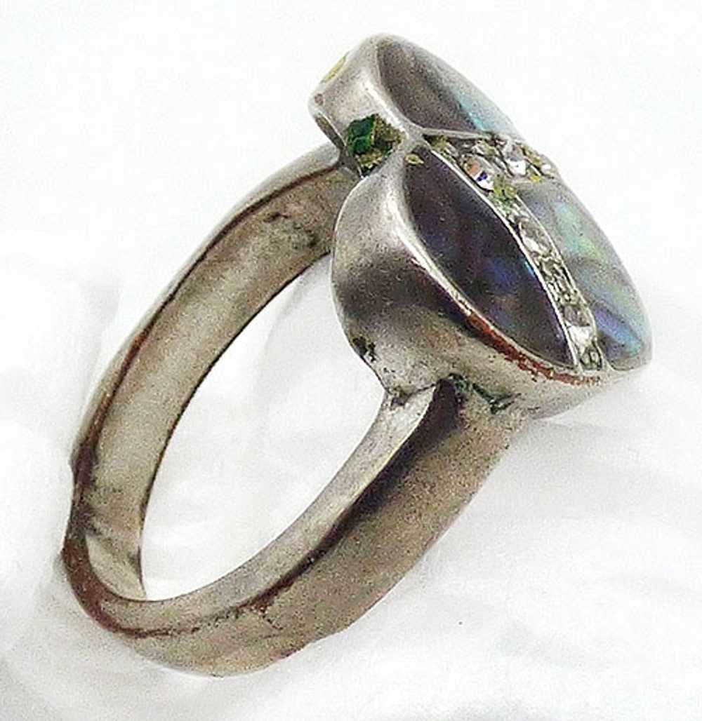 Silver Tone Inlaid Abalone Heart Ring - image 2