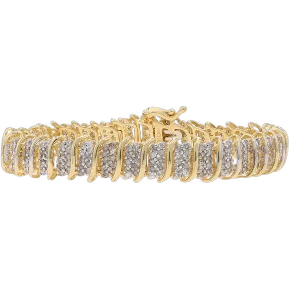 Yellow Gold Diamond Cluster Link Bracelet 7" - 10… - image 1