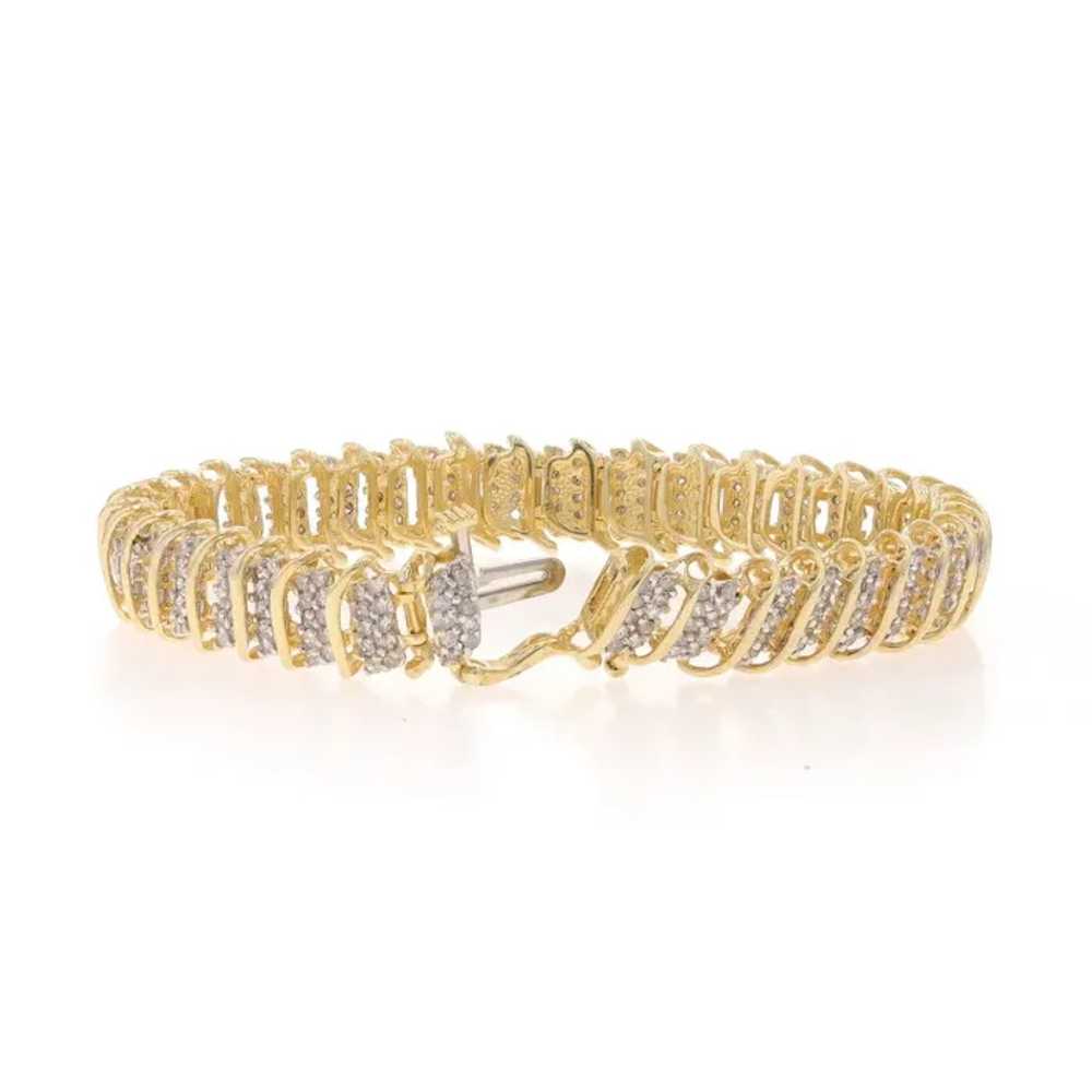 Yellow Gold Diamond Cluster Link Bracelet 7" - 10… - image 3