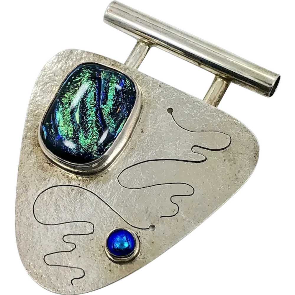 Dichroic Glass Pendant, Sterling Silver, Vintage … - image 1