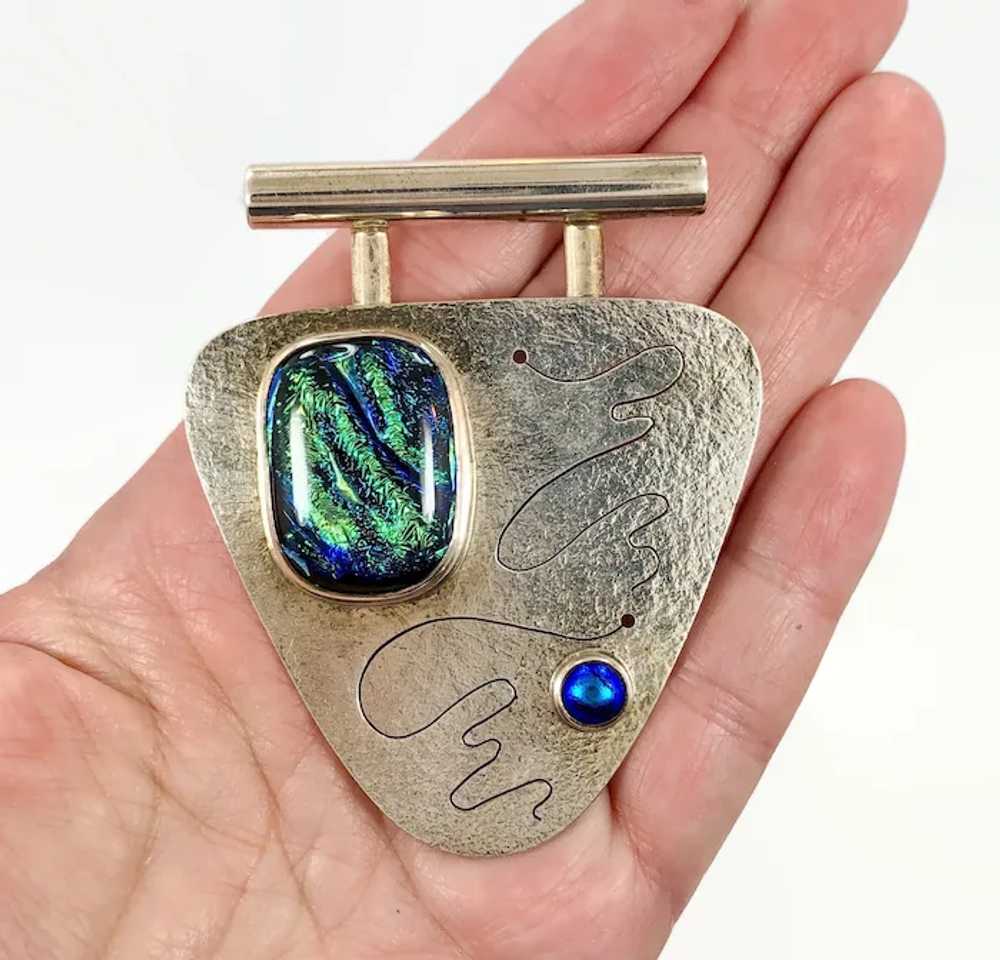 Dichroic Glass Pendant, Sterling Silver, Vintage … - image 3