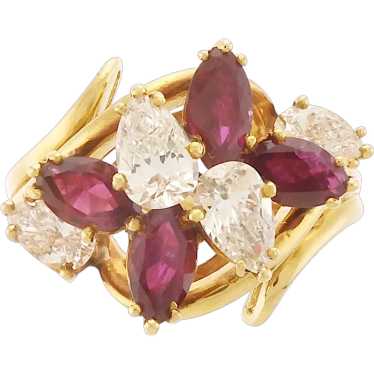 Dazzling Vintage Diamond and Ruby Cluster Ring in… - image 1