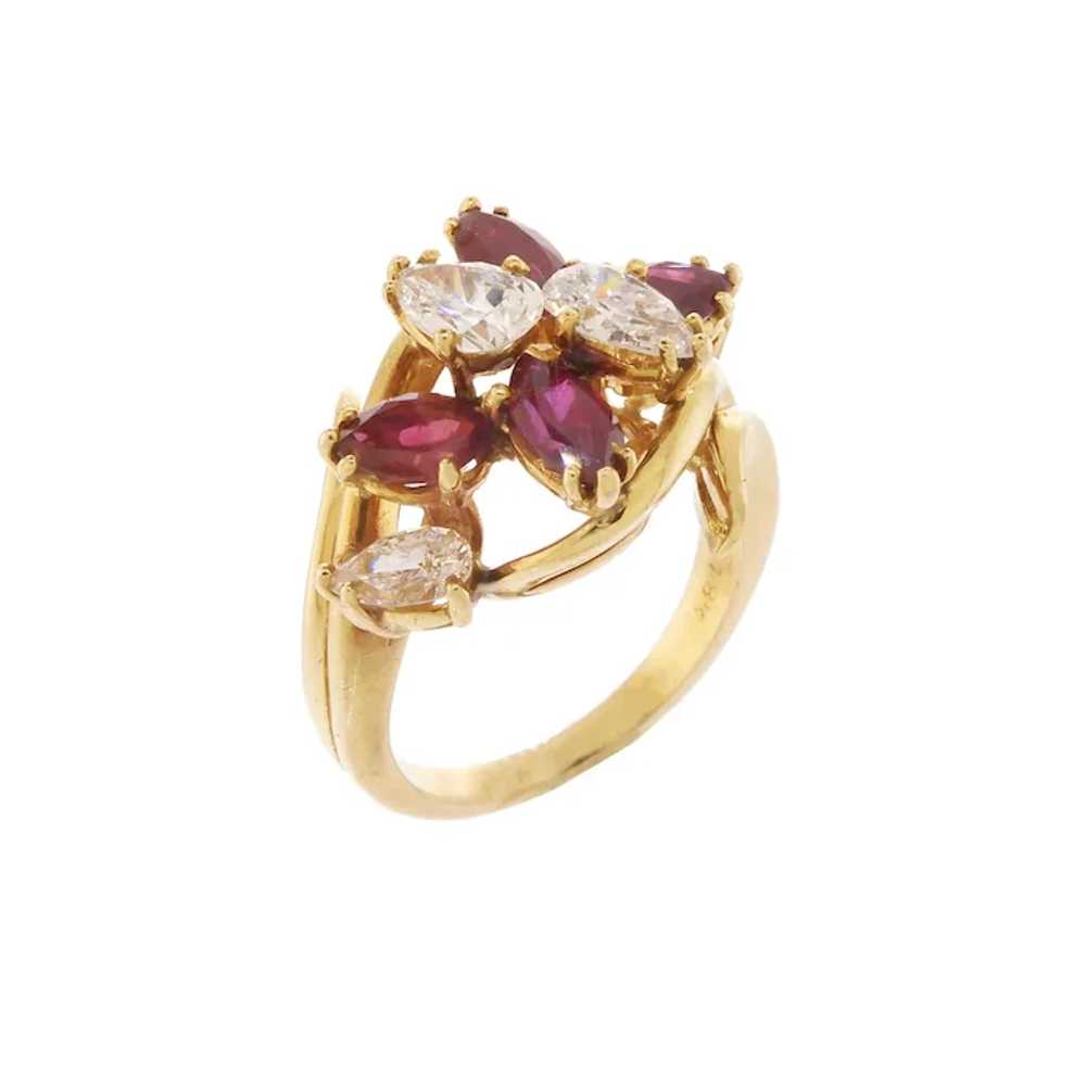 Dazzling Vintage Diamond and Ruby Cluster Ring in… - image 2