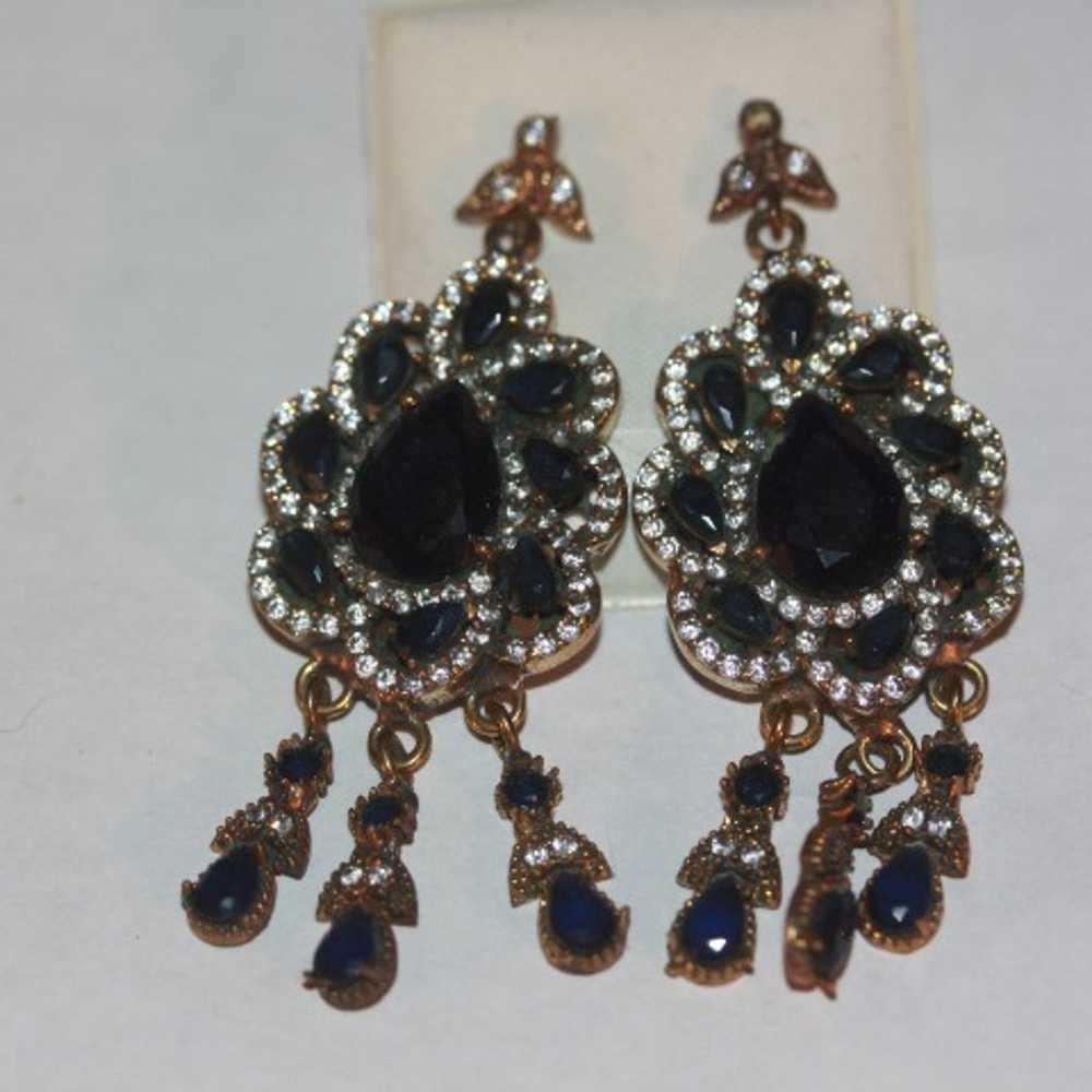 Vintage 925 Silver & Brass Blue Sapphire & Clear … - image 1