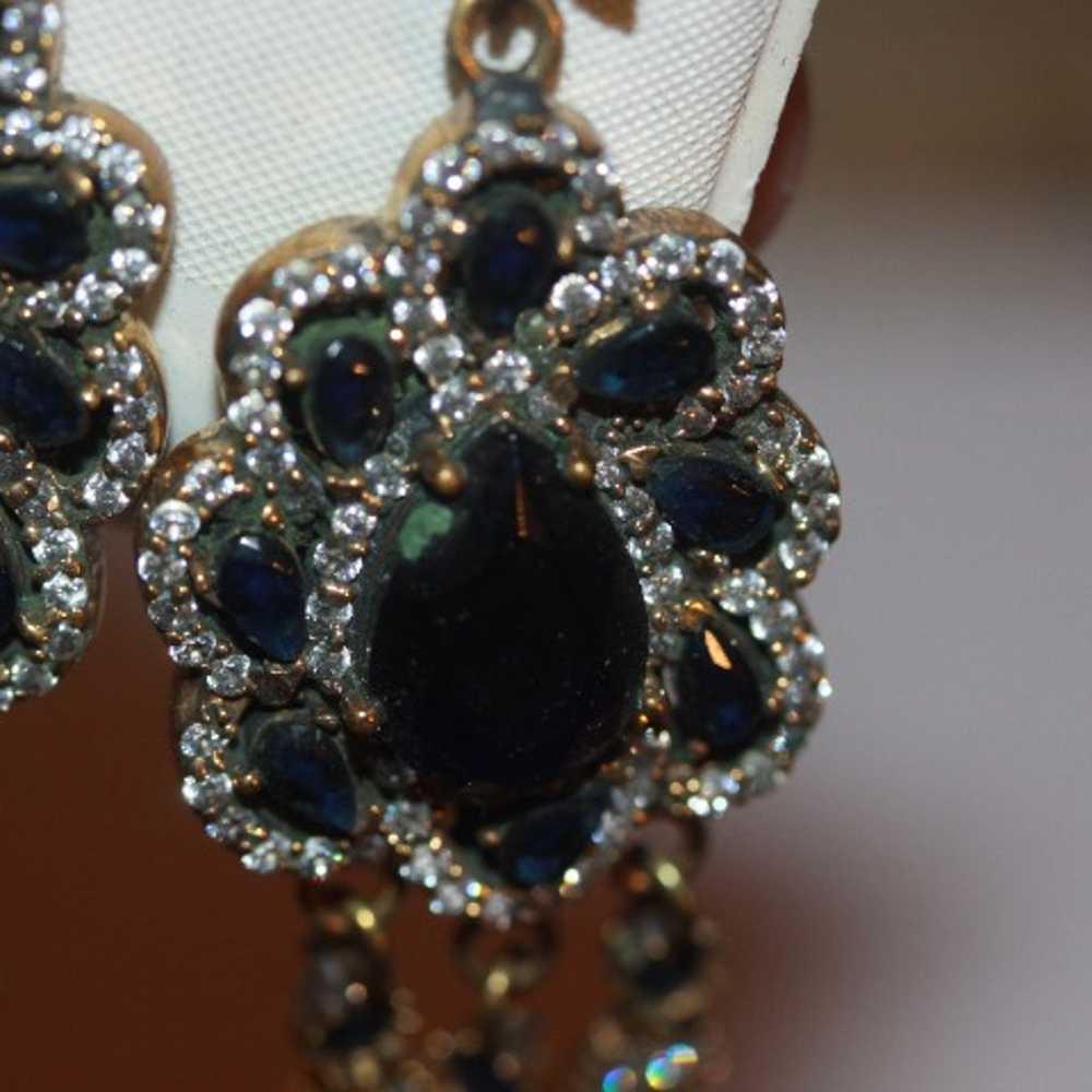 Vintage 925 Silver & Brass Blue Sapphire & Clear … - image 2