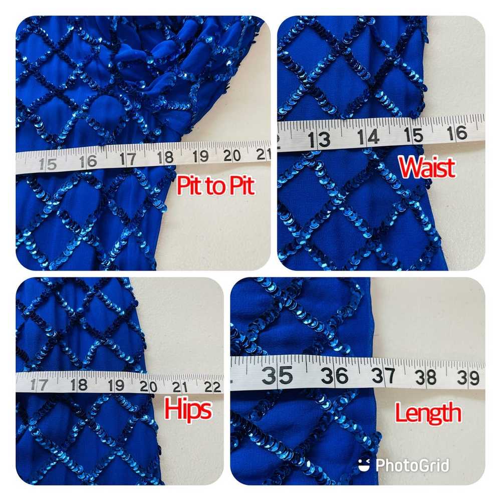 VINTAGE 80s NITELINE Blue 100% Silk Sequins Long … - image 12