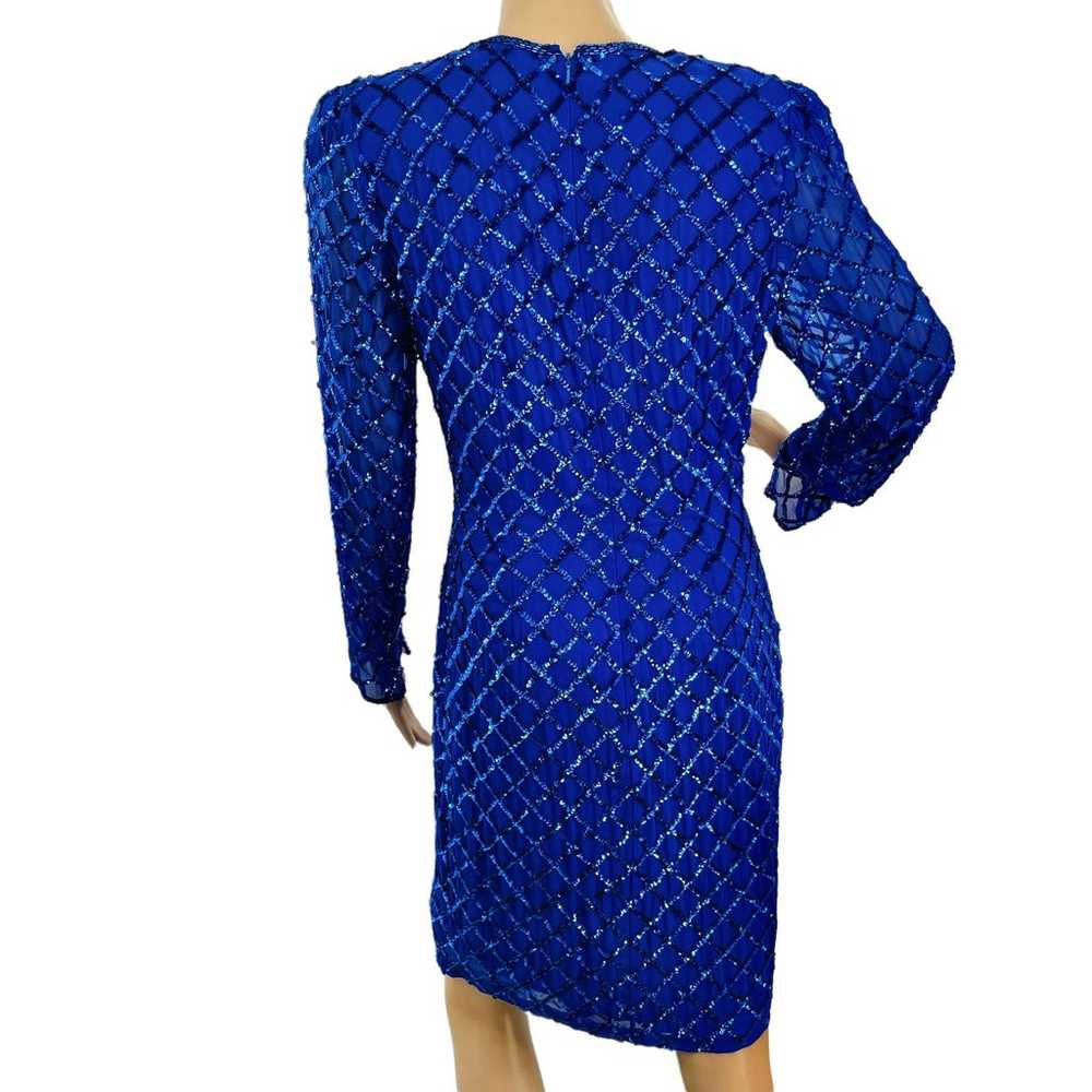 VINTAGE 80s NITELINE Blue 100% Silk Sequins Long … - image 2